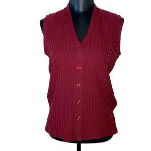 Vintage Rrrrruss Sweater Vest Ribbed Acrylic V Neck Button Front Red Size Medium